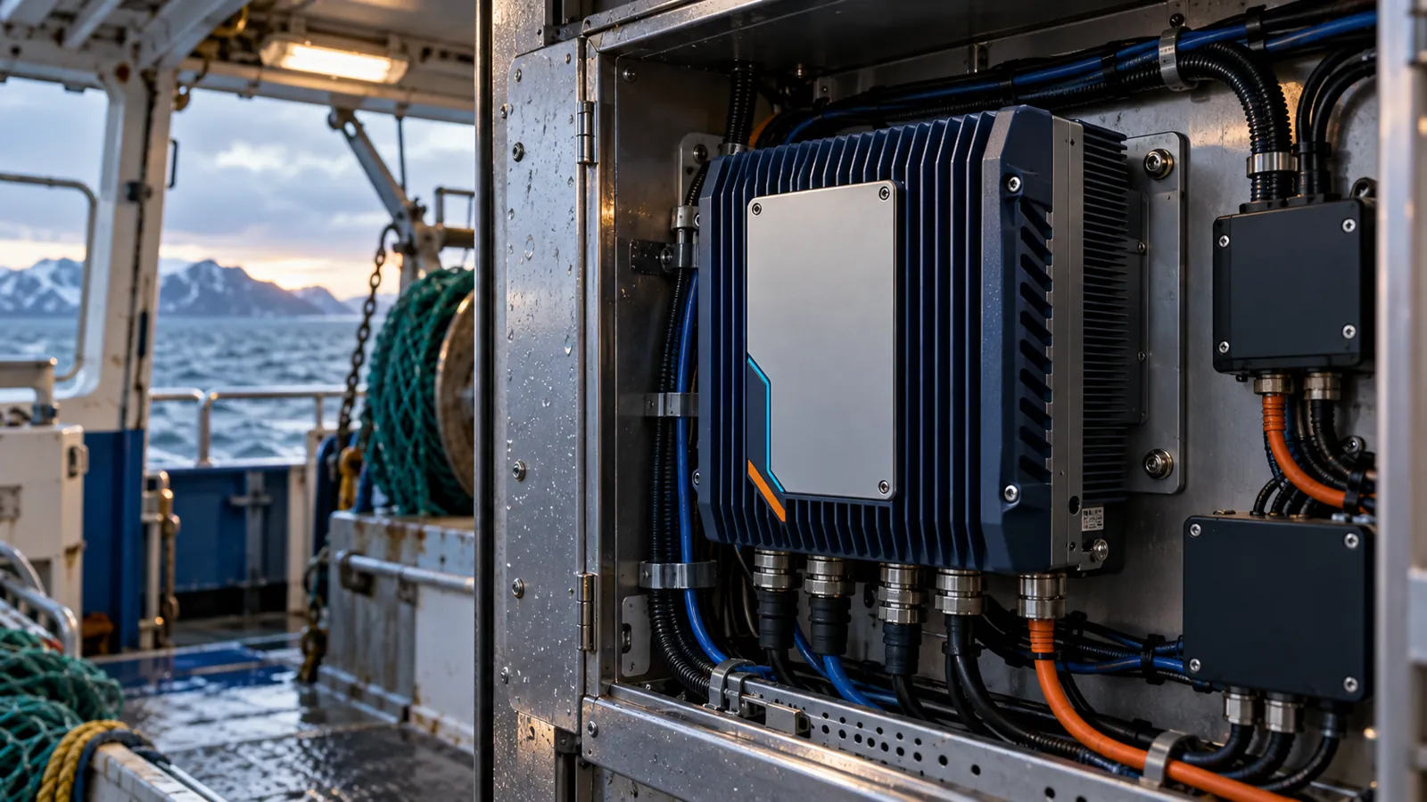 Concept visualization of a local processing module mounted on maritime equipment